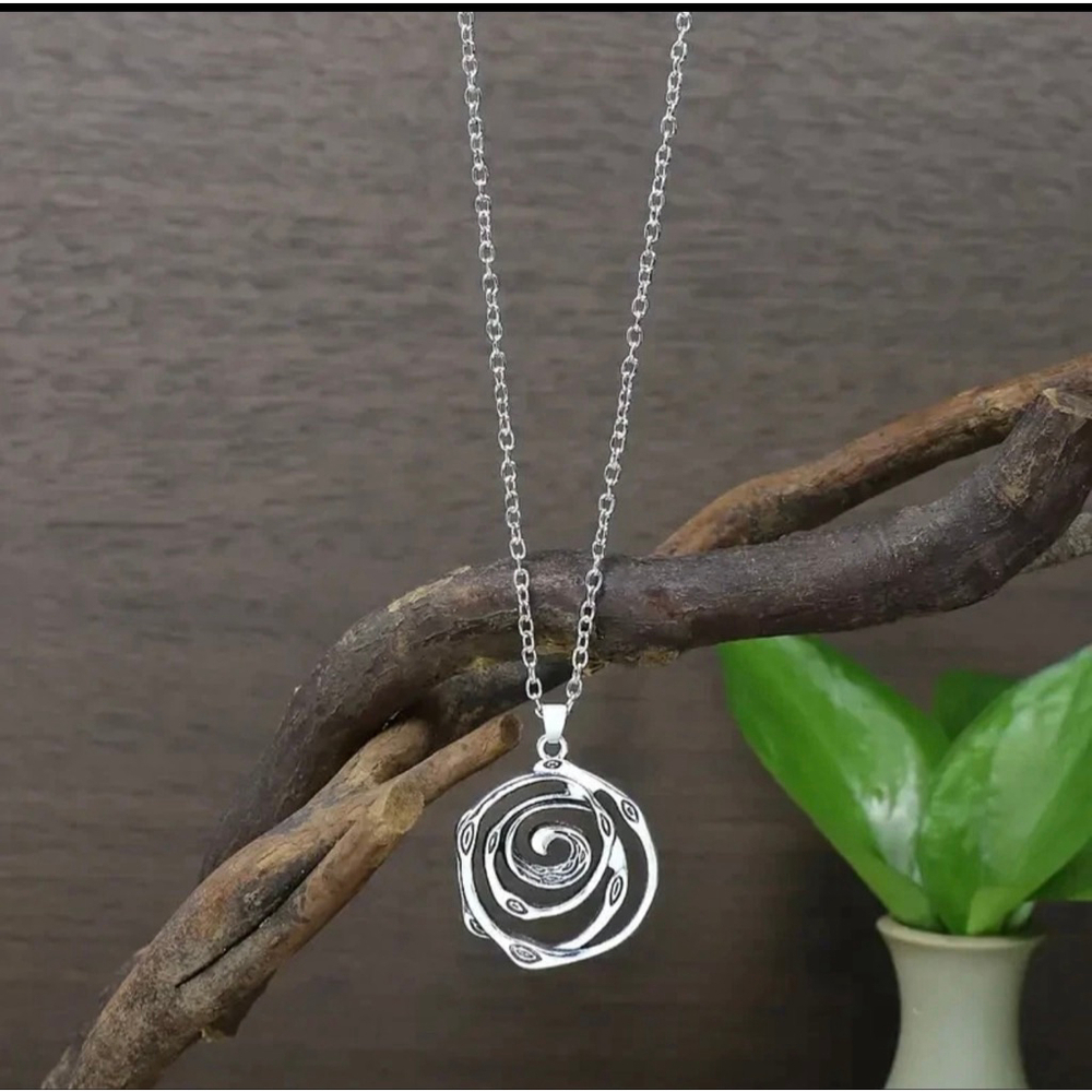 Silver Spiral Necklace Pendant New in Package Statement Piece Whimsigoth